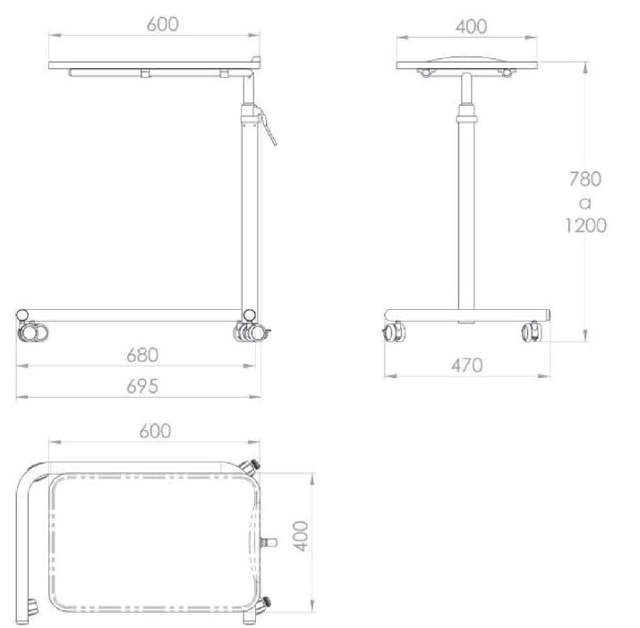 Senge-/læsebord med plastbordplade 69,5 x 47 x 78-120 cm, fast