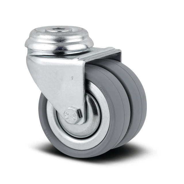 Tente hjul 2970DIK050P30-11 db.hjul, Konusleje, grå gummi