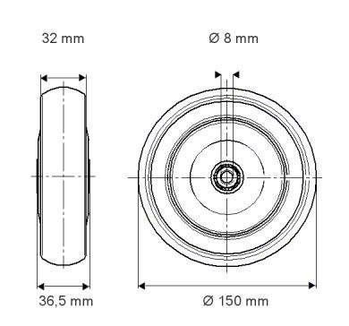 Løst hjul XSX150x32-Ø8 MAXTECH, DIN-kugle