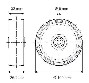 Løst hjul XSX100x32-Ø8 MAXTECH, DIN-kugle