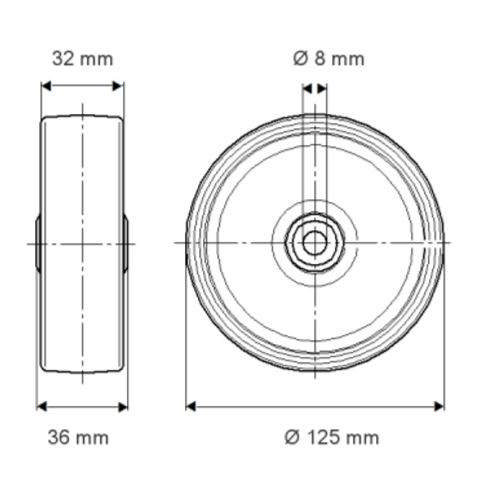 Løst hjul DIK125x32-Ø8 PURETECH, Konusleje, grå gummi