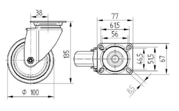 Tente hjul 2470PJP100P50 DIN-kugle.grå gummi
