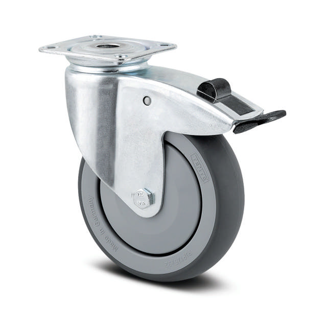 Tente hjul 2471PJP100P50 DIN-kugleleje, grå gummi, retningsbr.