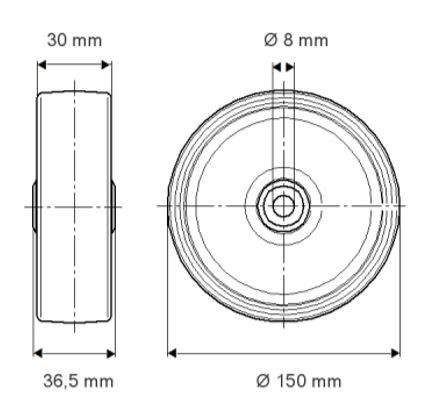 Løst hjul PNP150x30-Ø8, PUR MAXTECH, DIN-kugle