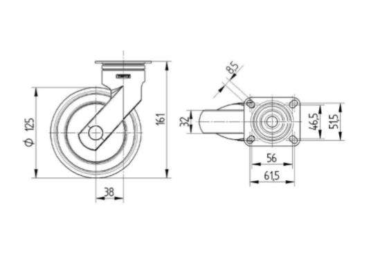 Tente hjul 5370PJP125P50 LEVINA - grå