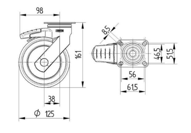 Tente hjul 5377PJP125P50 LEVINA - m/grå totalbremse