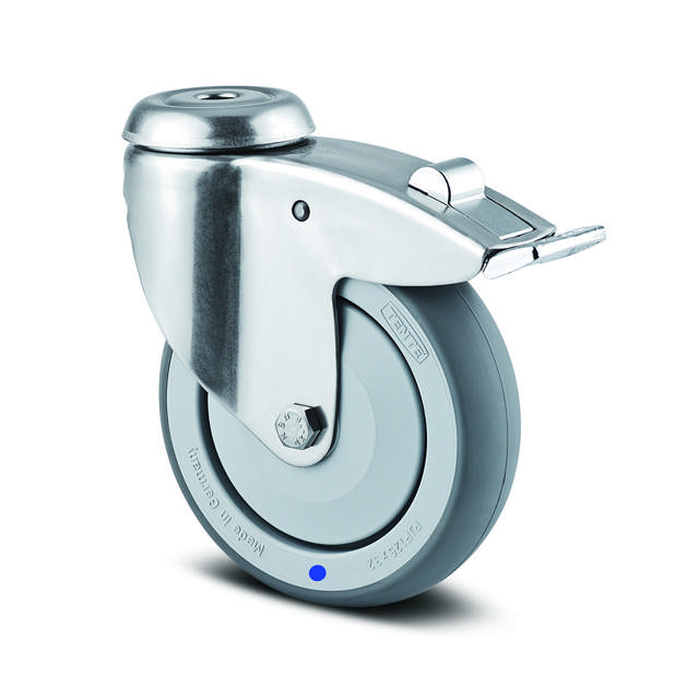 Tente hjul 7477PJC125P30-13 DIN-kugle.+gaff, rustfri m/br.